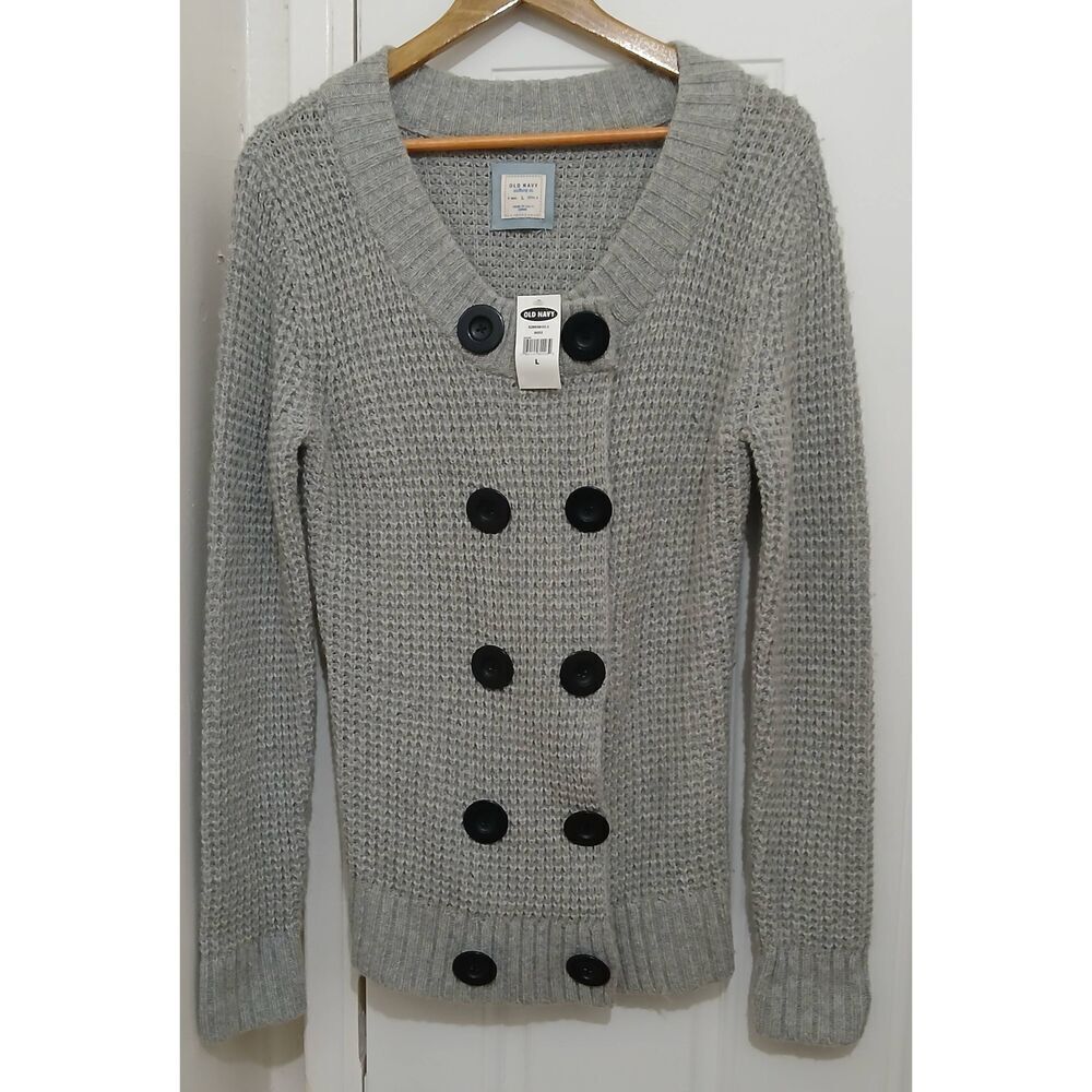 Old navy womens large double Breasted alpaca wool long gray sweater